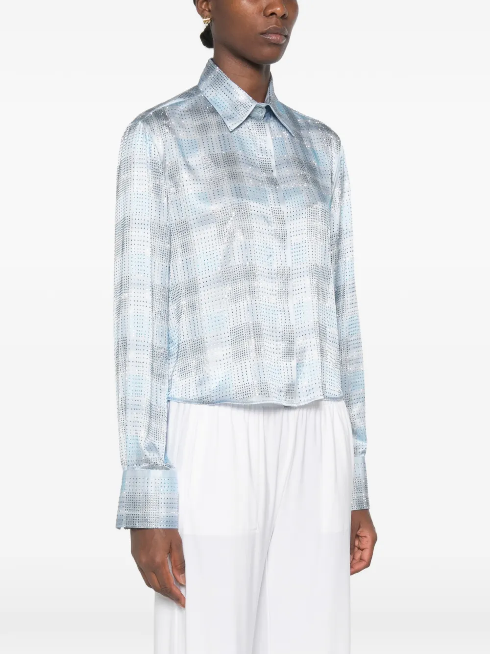 Ermanno Scervino Geruite blouse verfraaid met kristallen Blauw