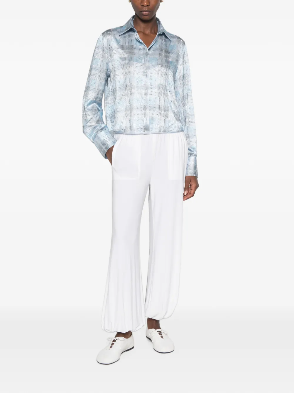 Ermanno Scervino Geruite blouse verfraaid met kristallen Blauw