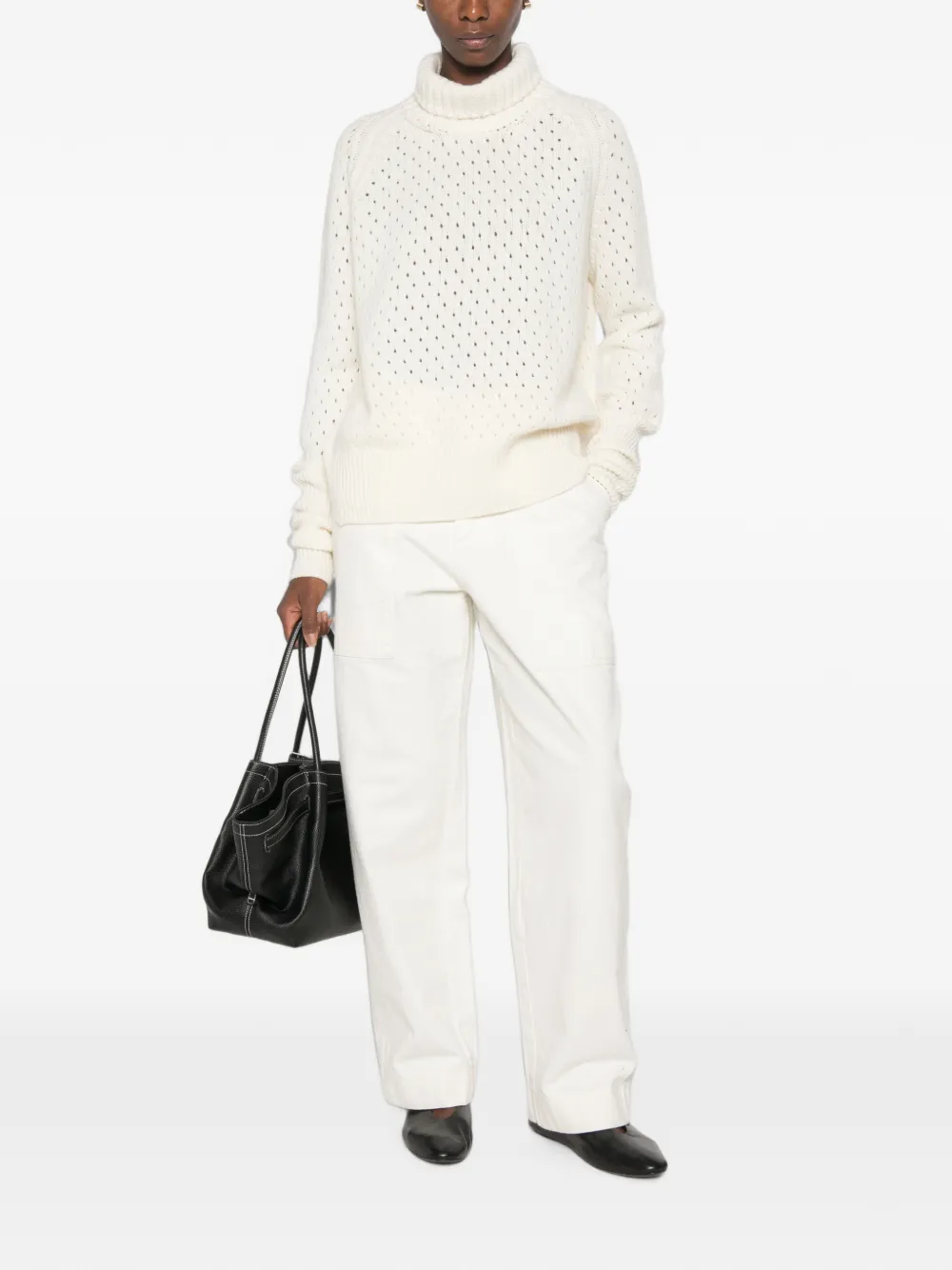 Ermanno Scervino perforated-knit roll-neck sweater Beige