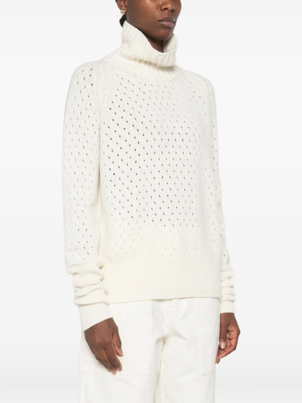 Ermanno Scervino perforated-knit roll-neck sweater Beige