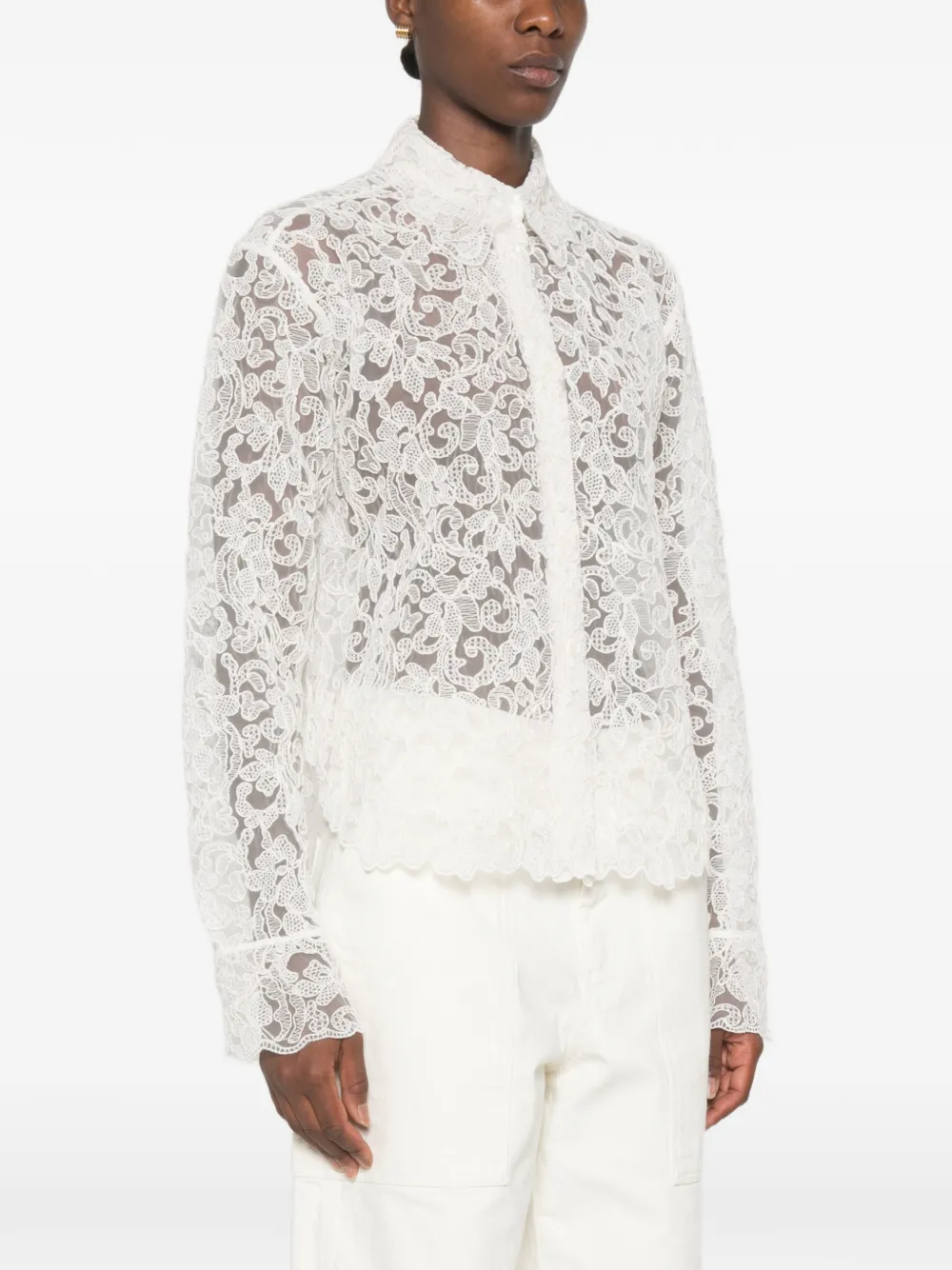 Ermanno Scervino Blouse met gewelfde afwerking en kanten laag Beige