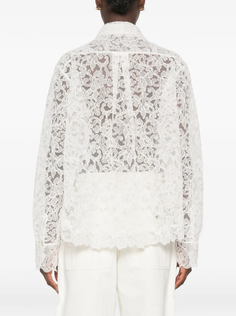 Ermanno Scervino Blouse met gewelfde afwerking en kanten laag Beige