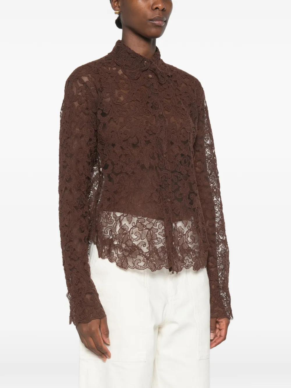 Ermanno Scervino lace-overlay long-sleeve shirt Bruin
