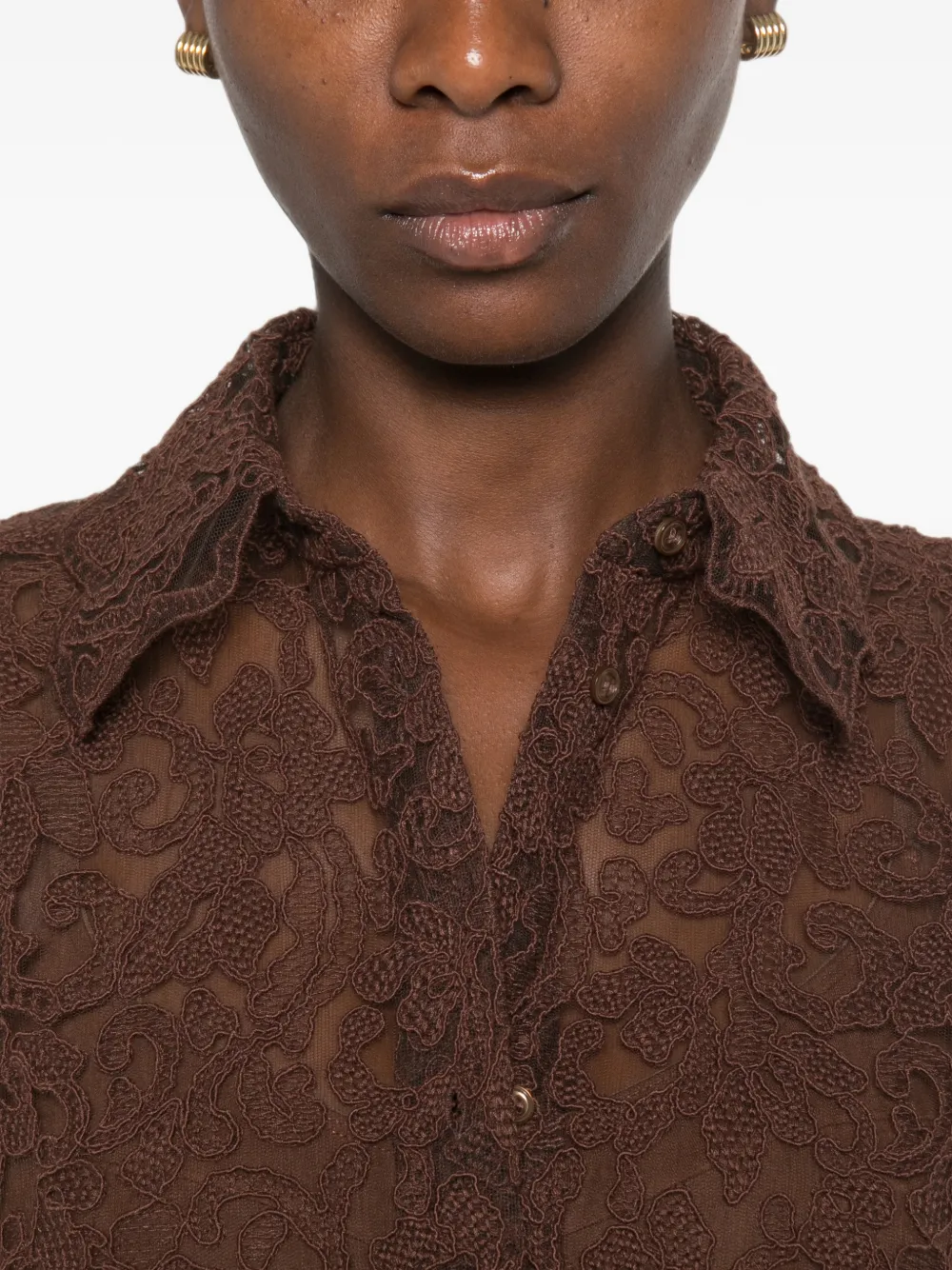 Ermanno Scervino lace-overlay long-sleeve shirt Bruin