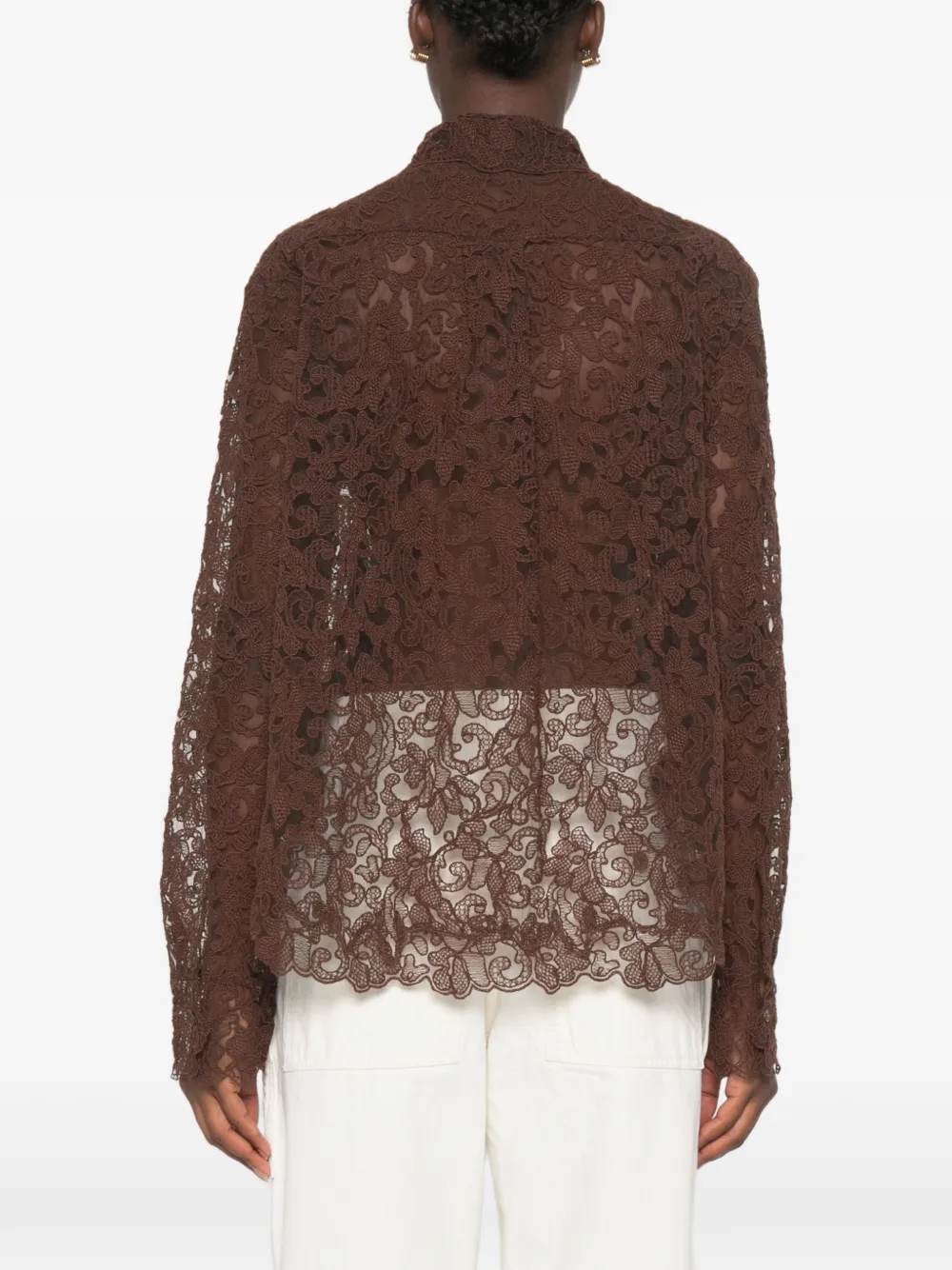 Ermanno Scervino lace-overlay long-sleeve shirt Bruin