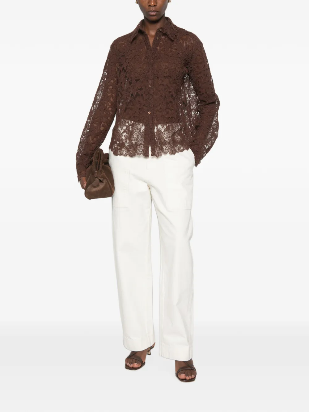 Ermanno Scervino lace-overlay long-sleeve shirt Bruin