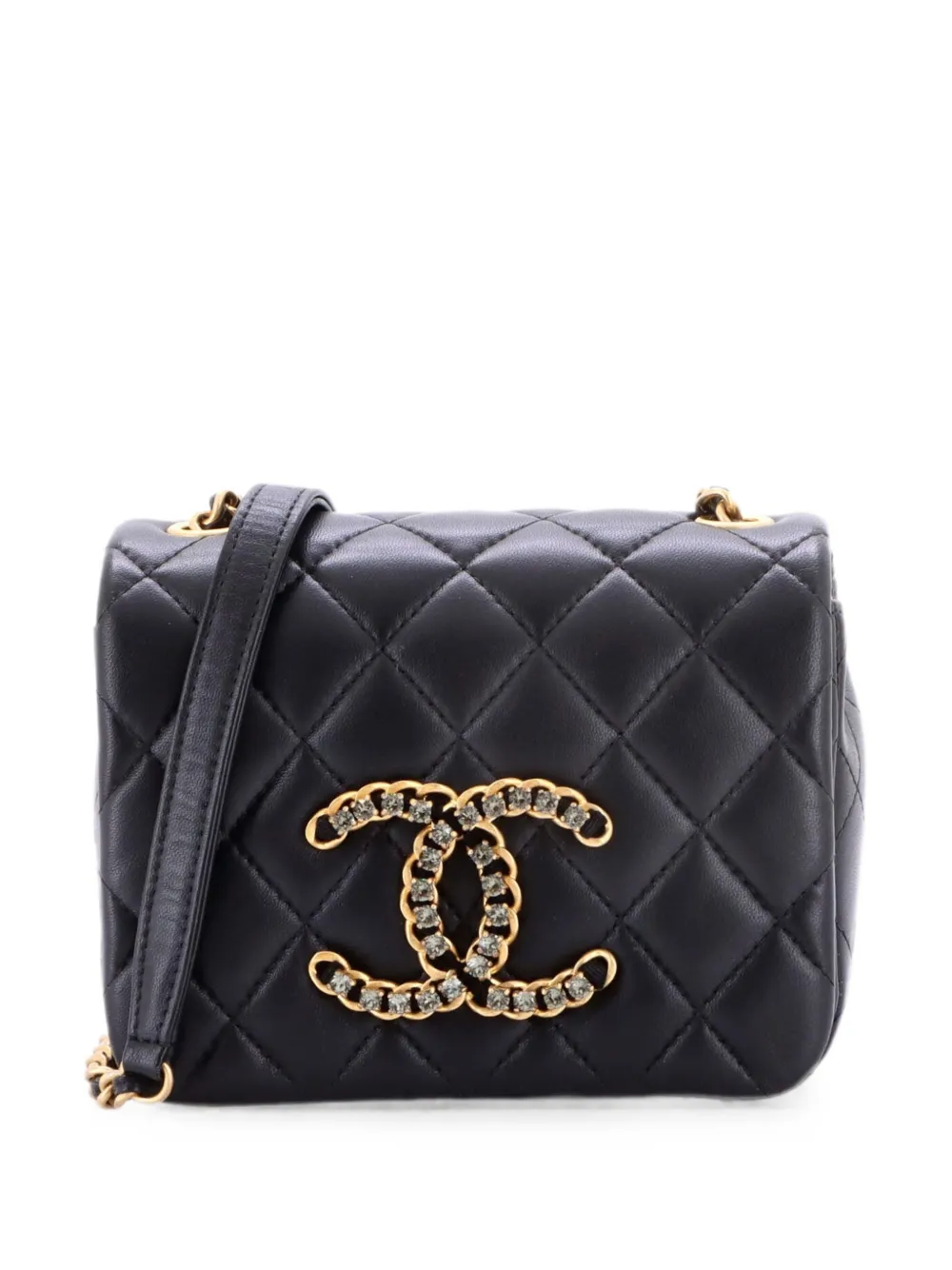 CHANEL Pre-Owned Crystal CC Full Flap Bag Quilted Lambskin Mini crossbody bag - Nero