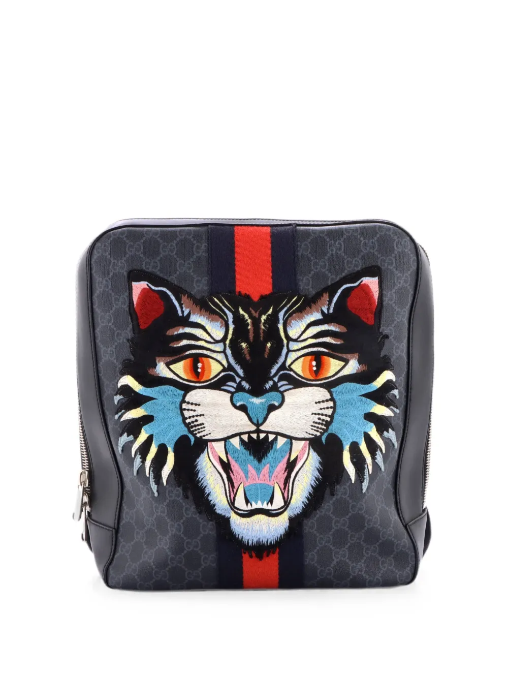 Gucci Pre-Owned Angry Cat Web GG Coated Canvas with Applique Medium backpack - Nero