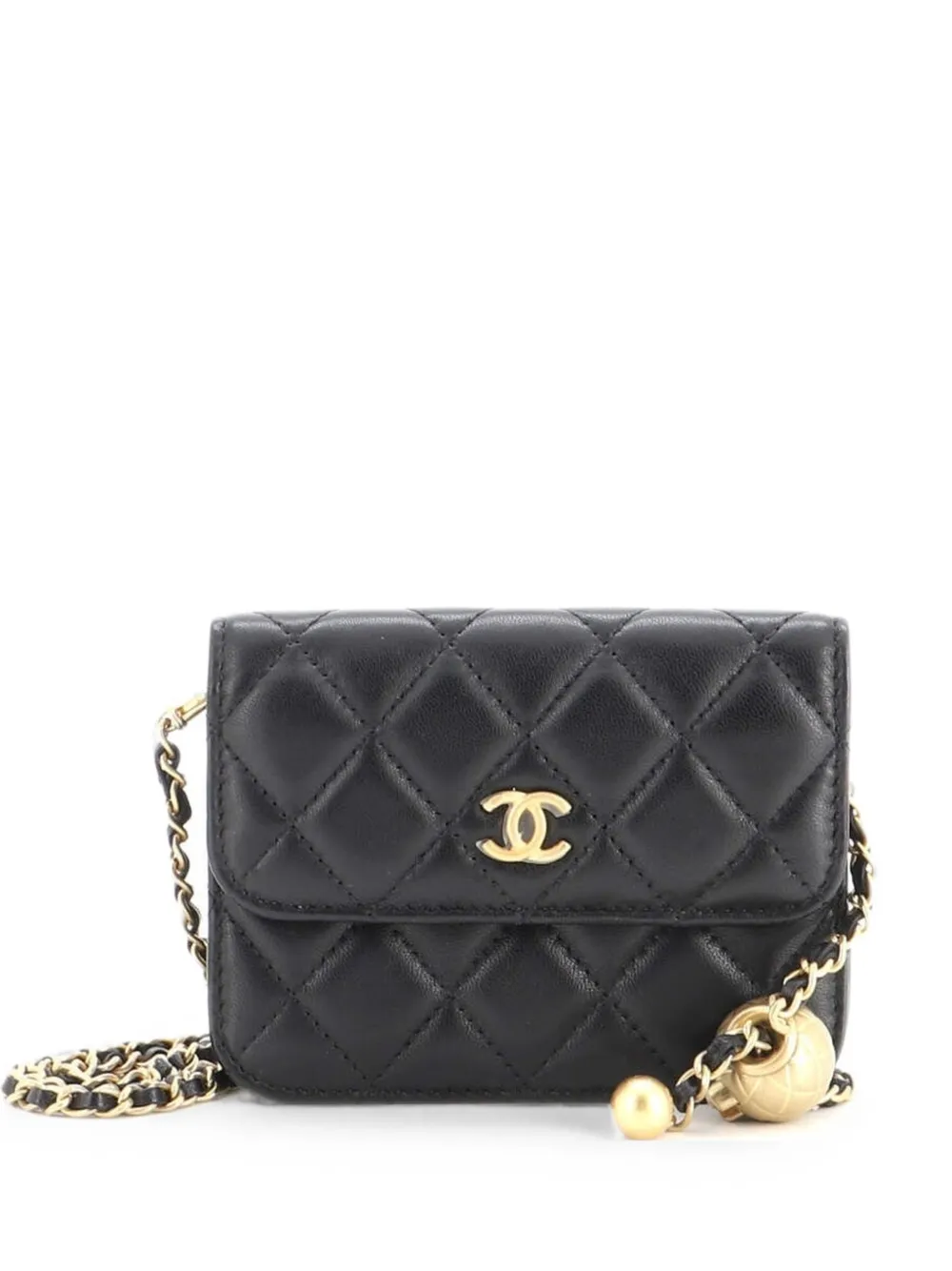 CHANEL Pre-Owned Pearl Crush Flap Clutch with Chain Quilted Lambskin Mini crossbody bag - Nero