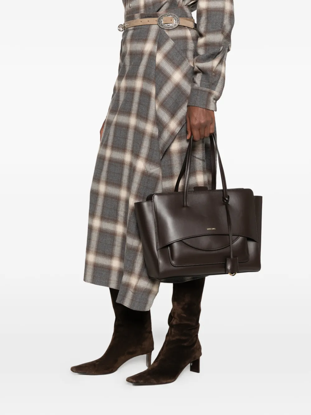 HIDESINS L Flap logo-print tote bag - Marrone