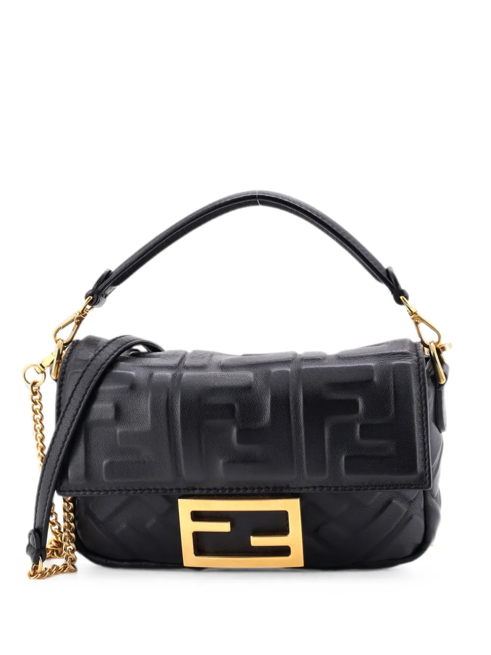 Fendi Pre-Owned Baguette NM Bag Zucca Embossed Leather Mini crossbody bag - Schwarz
