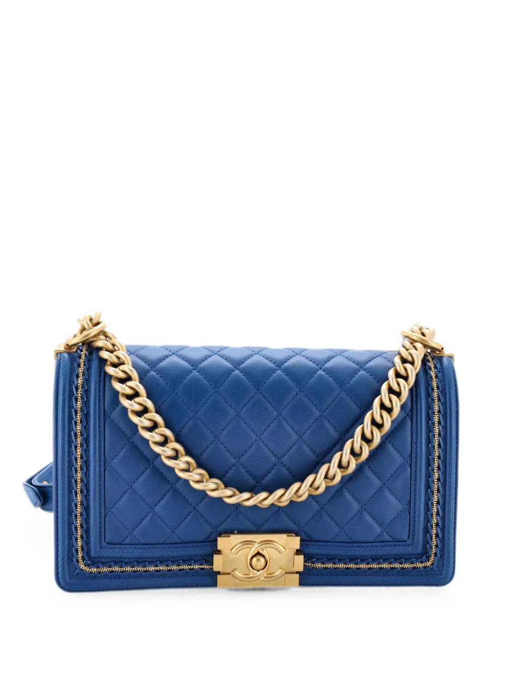 CHANEL Pre-Owned Boy Flap Bag Quilted Lambskin with Chain Detail Old Medium shoulder bag - Blau
