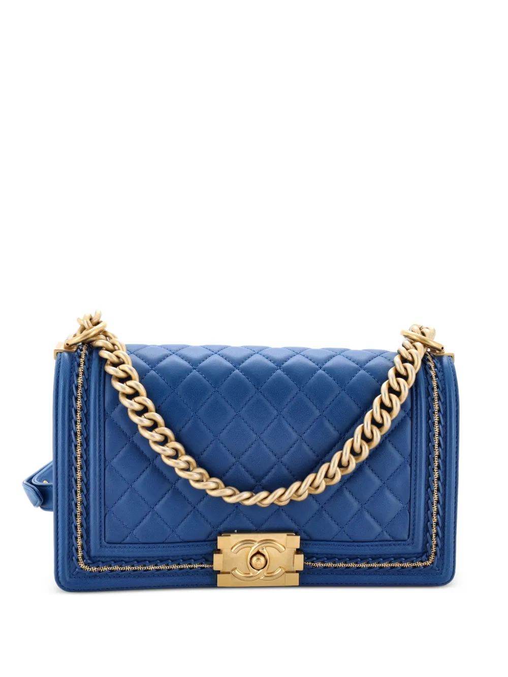 CHANEL Pre-Owned Boy Flap Bag Quilted Lambskin with Chain Detail Old Medium shoulder bag - Blu