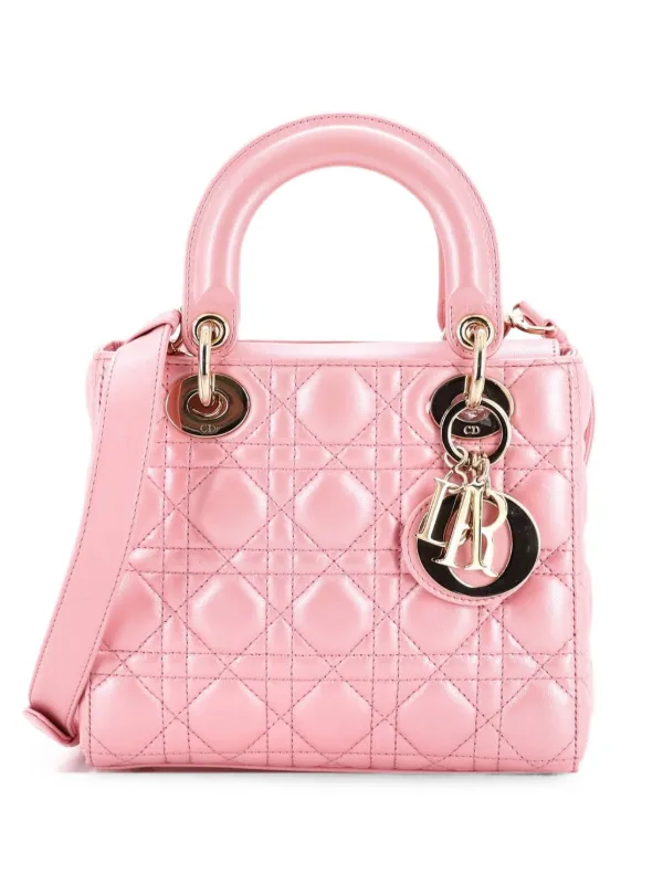 Dior Pre-owned Lady Dior Bag Iridescent Cannage Quilt Lambskin Small Shoulder Bag in Pink