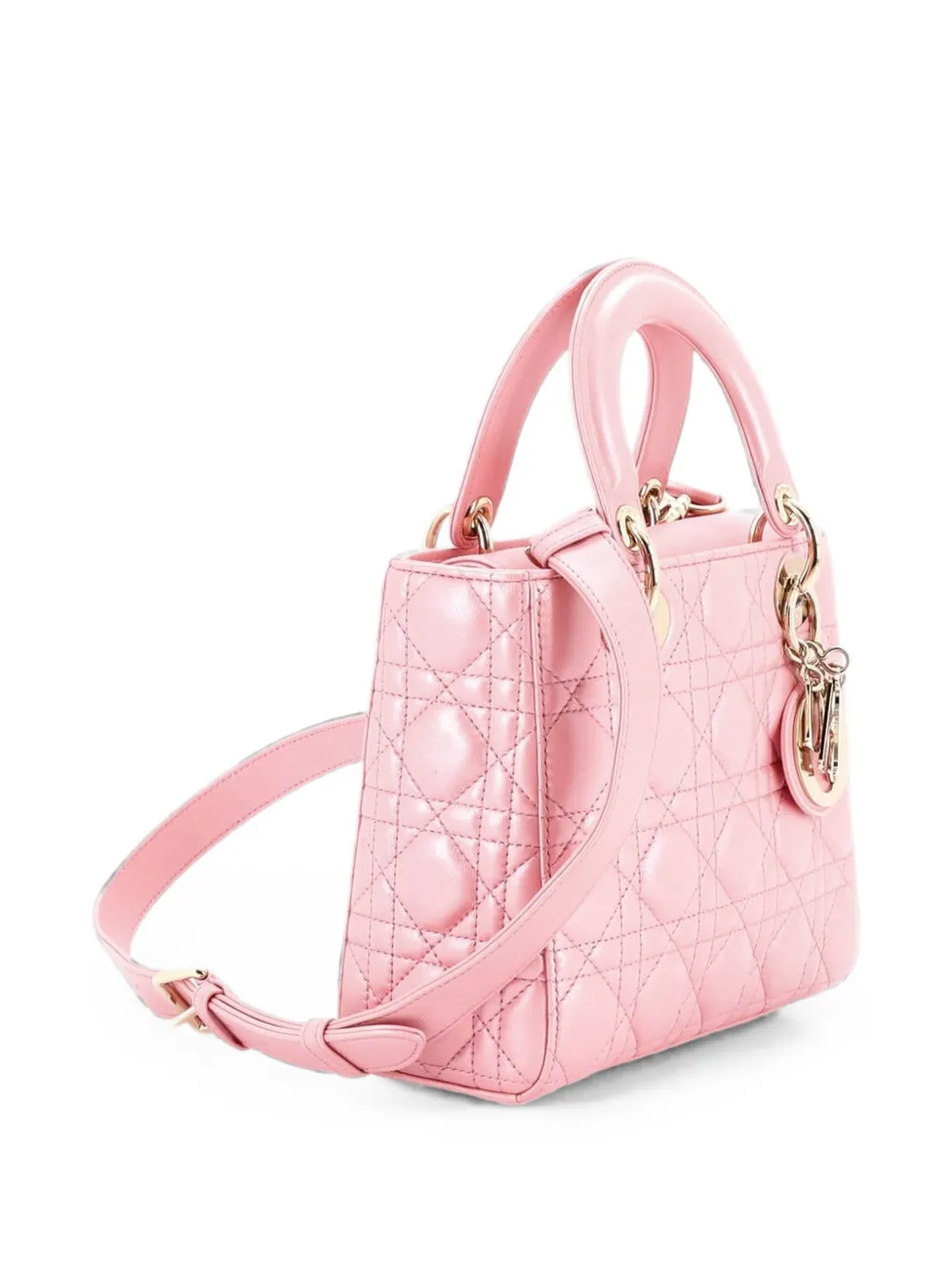 Dior Pre-owned Lady Dior Bag Iridescent Cannage Quilt Lambskin Small Shoulder Bag in Pink, view 3