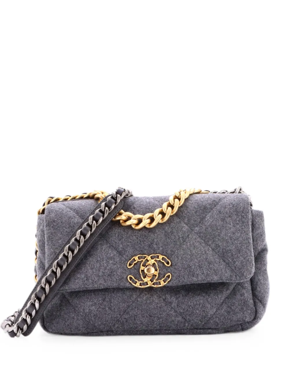CHANEL Pre-Owned 19 Flap Bag Quilted Wool Medium shoulder bag - Grigio