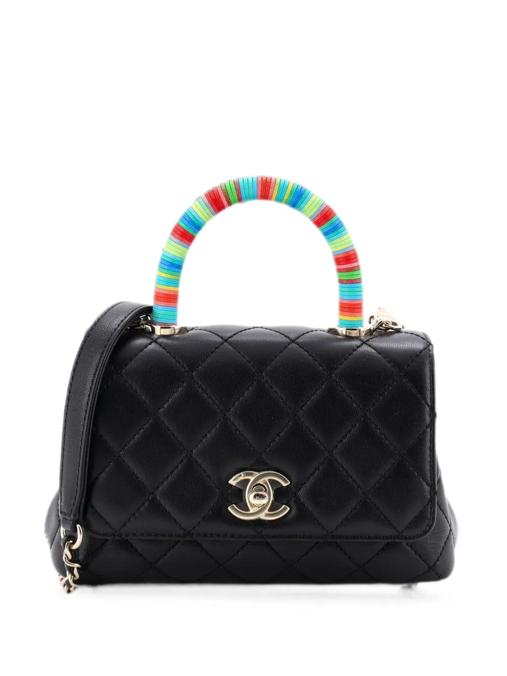 CHANEL Pre-Owned Coco Top Handle Bag Quilted Goatskin with Multicolor Handle Extra Mini satchel - Nero