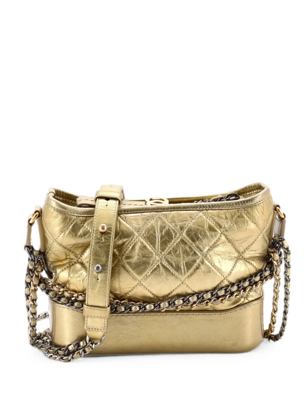 CHANEL Pre-Owned Gabrielle Quilted Metallic Aged Calfskin Small hobo bag - Oro