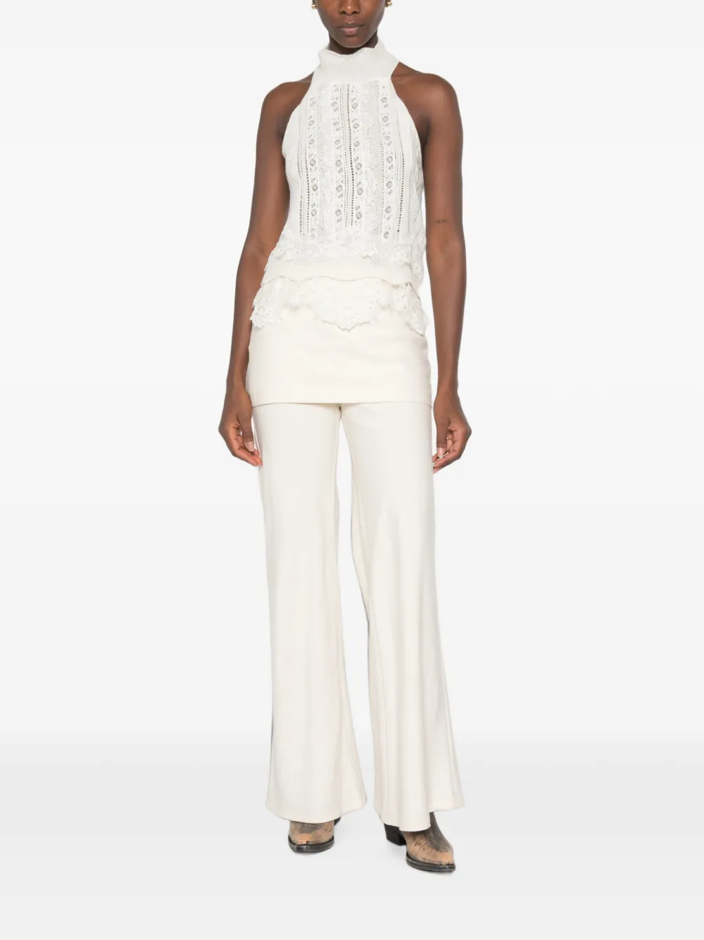 Ermanno Scervino Top met halternek en kanten afwerking Beige