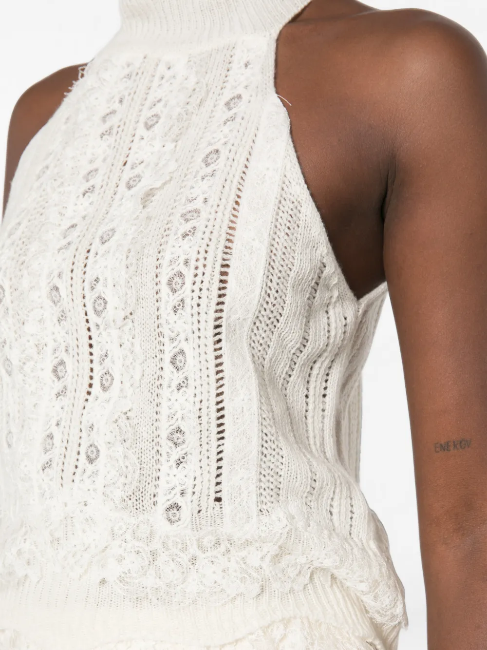 Ermanno Scervino Top met halternek en kanten afwerking Beige