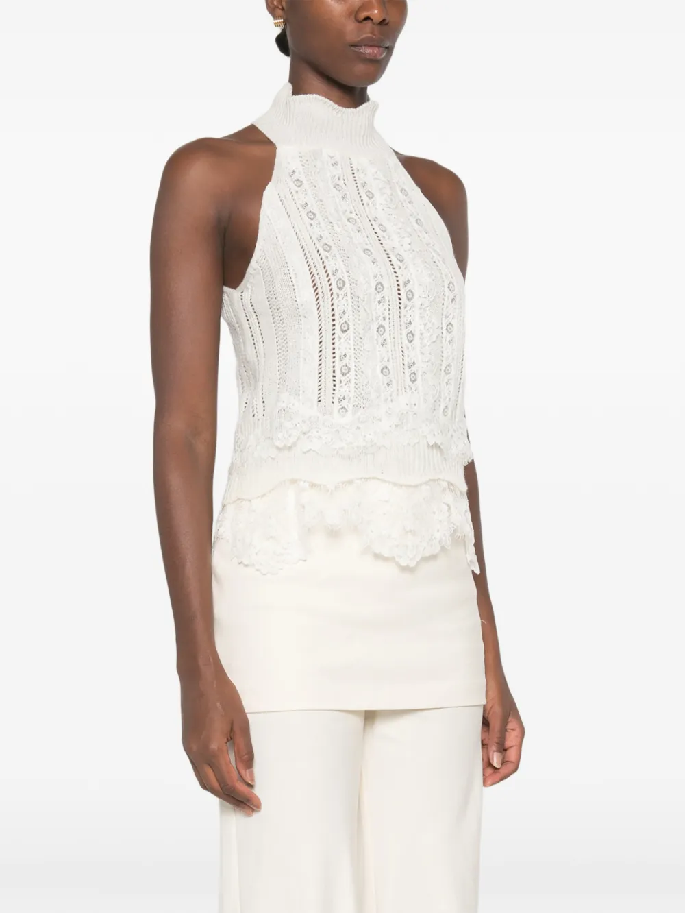 Ermanno Scervino Top met halternek en kanten afwerking Beige