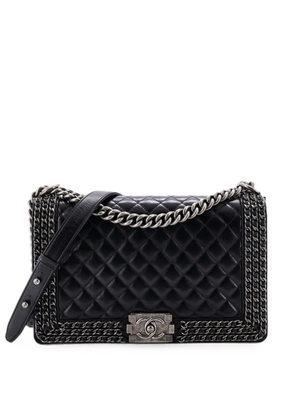 CHANEL Pre-Owned Chained Boy Flap Bag Quilted Glazed Calfskin New Medium shoulder bag - Nero