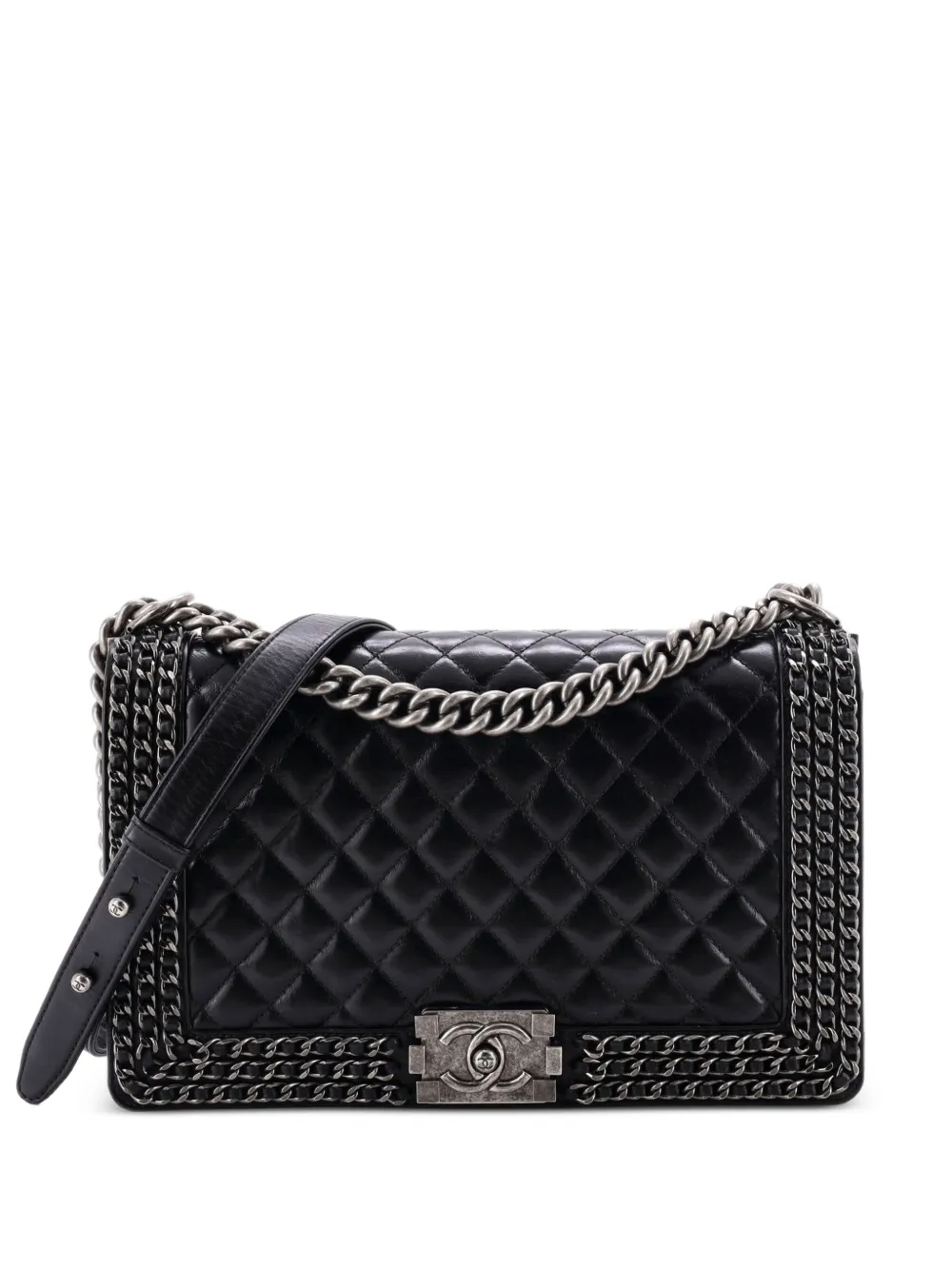 CHANEL Pre-Owned Chained Boy Flap Bag Quilted Glazed Calfskin New Medium shoulder bag - Nero