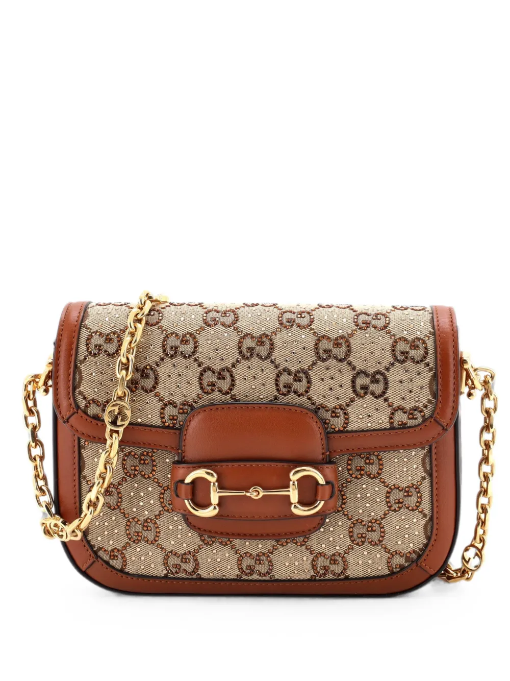 Gucci Pre-Owned Horsebit 1955 Crystal Embellished GG Canvas Mini shoulder bag - Braun