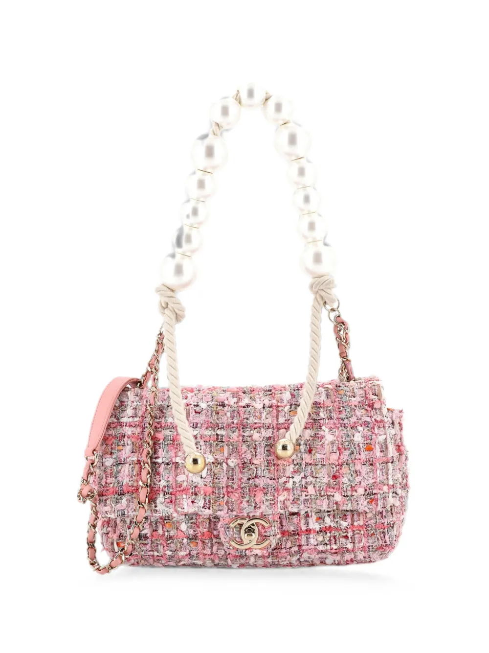 CHANEL Pre-Owned Pearl Handle Flap Bag Quilted Tweed Medium shoulder bag - Rosa