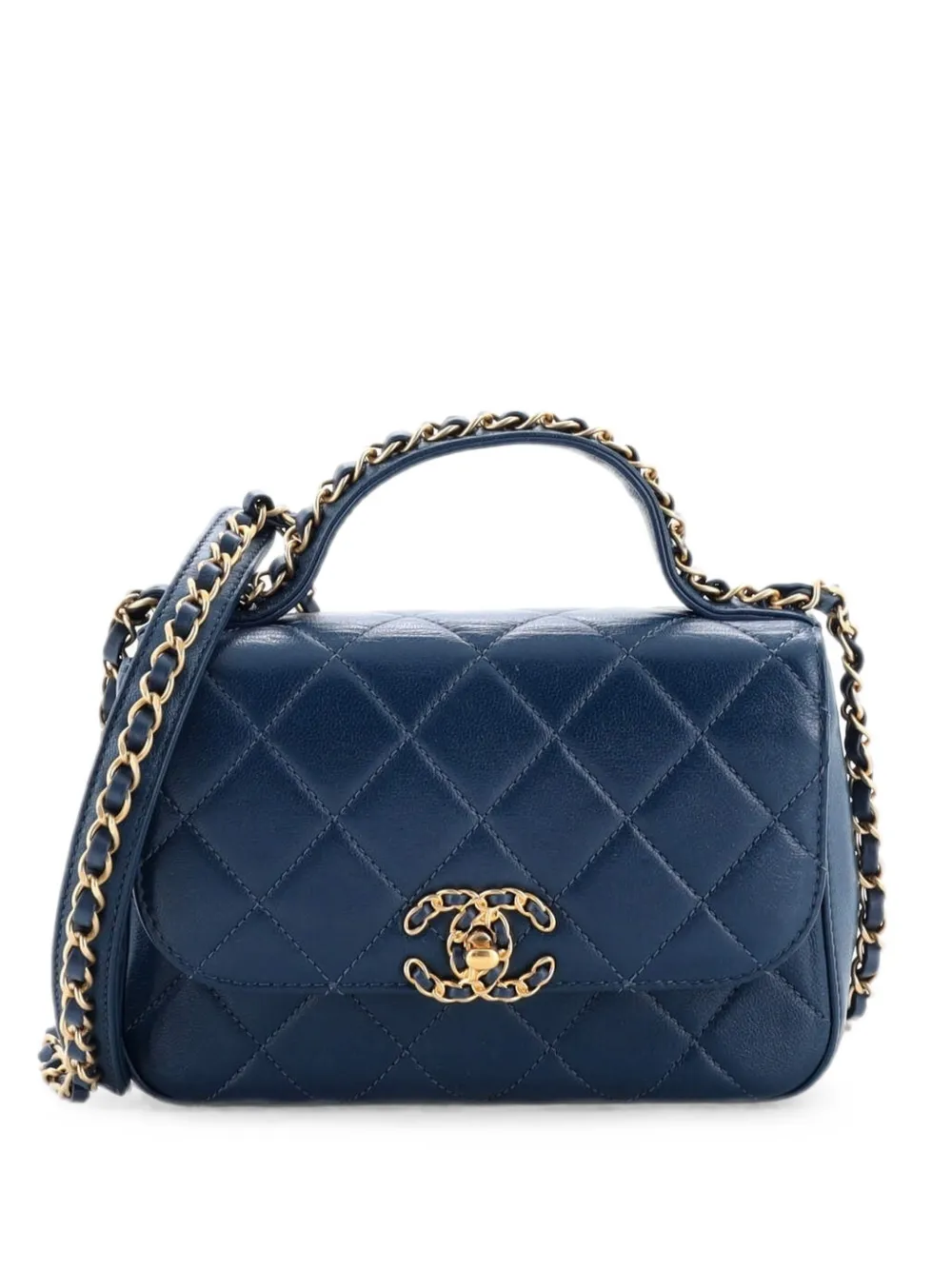 CHANEL Pre-Owned Chain Infinity Top Handle Bag Quilted Lambskin Mini satchel - Blu