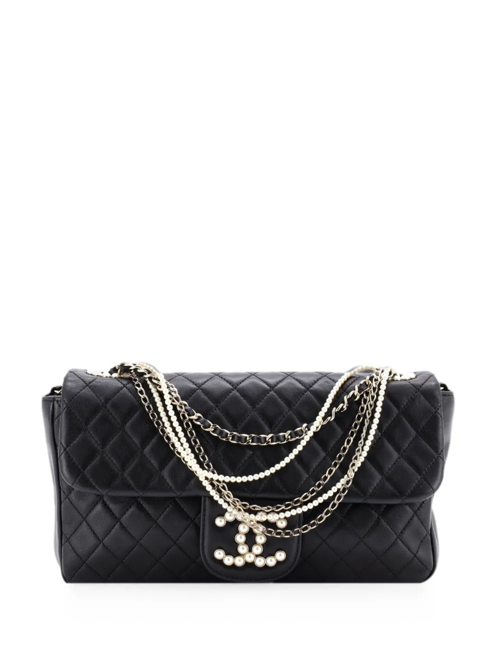 CHANEL Pre-Owned Westminster Pearl Chain Flap Bag Quilted Lambskin Medium shoulder bag - Nero