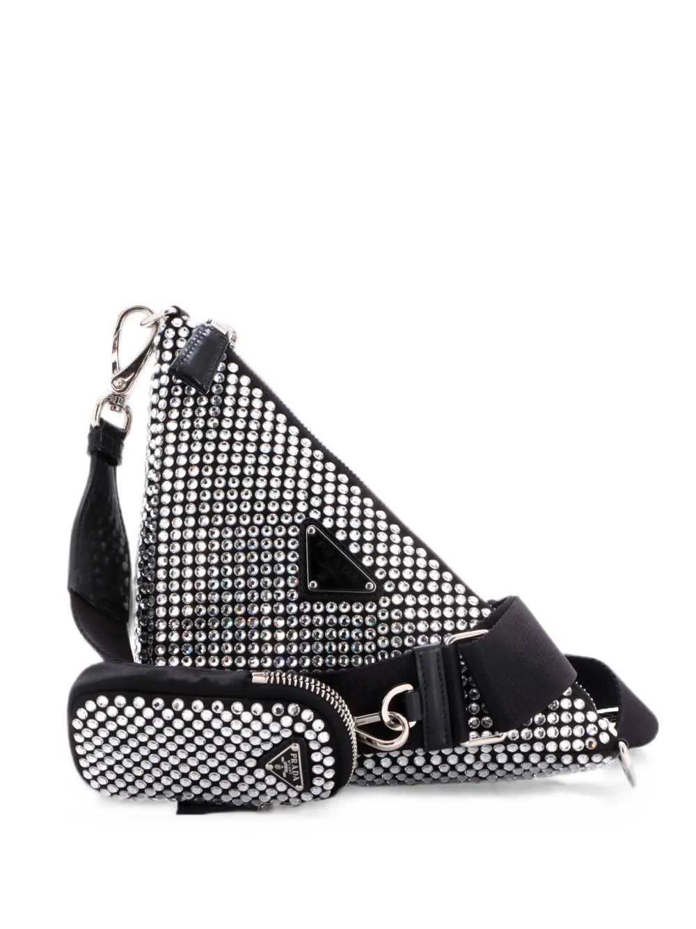 Prada Pre-Owned Triangle Logo Zip Crystal Embellished Satin Small crossbody bag - Schwarz