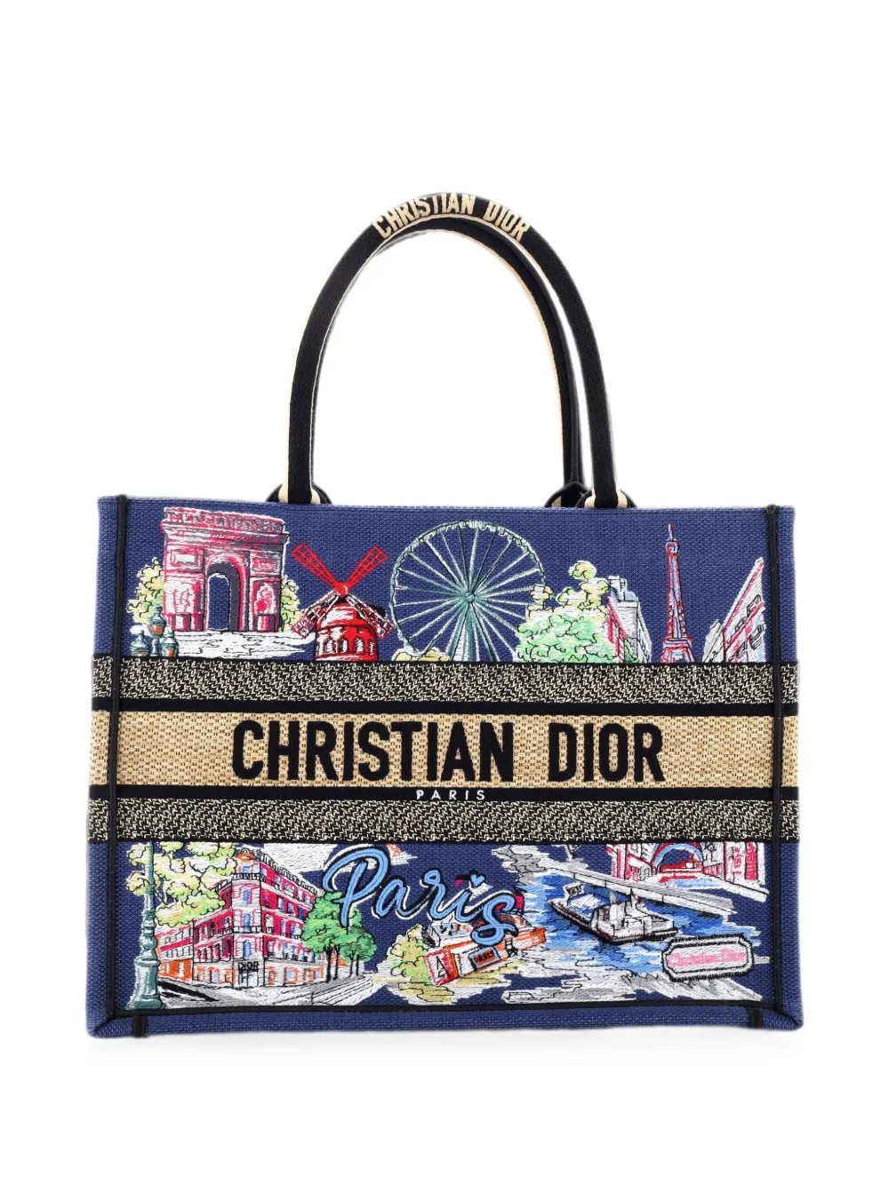 Christian Dior Pre-Owned Book Embroidered Raffia Medium tote bag - Blu