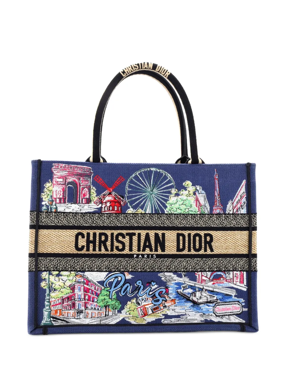 Christian Dior Pre-Owned Book Embroidered Raffia Medium tote bag - Blue