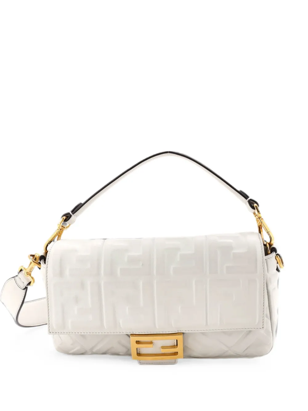 Fendi Pre-Owned Baguette NM Bag Zucca Embossed Leather Medium crossbody bag - Bianco