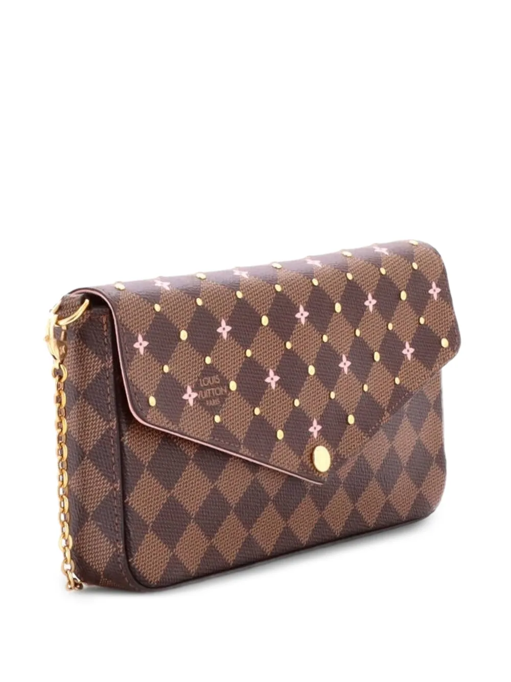 Louis Vuitton Pre-Owned Felicie Pochette Flower Printed Studded Damier clutch bag - Brown