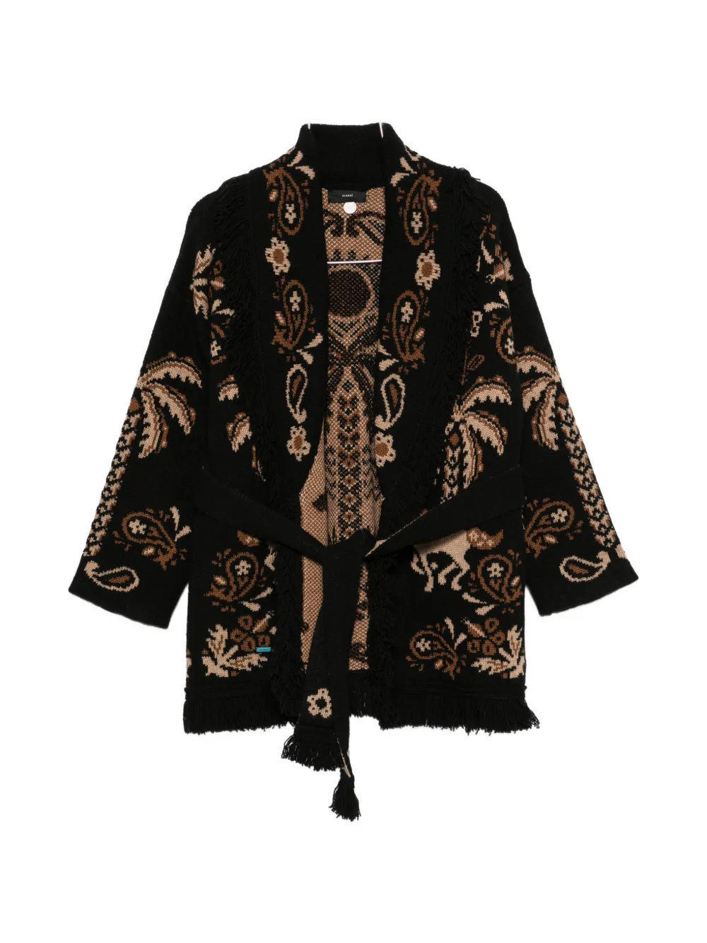 Alanui fringe-trim intarsia-knit cardigan - Schwarz