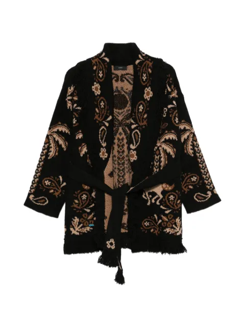 Alanui fringe-trim intarsia-knit cardigan