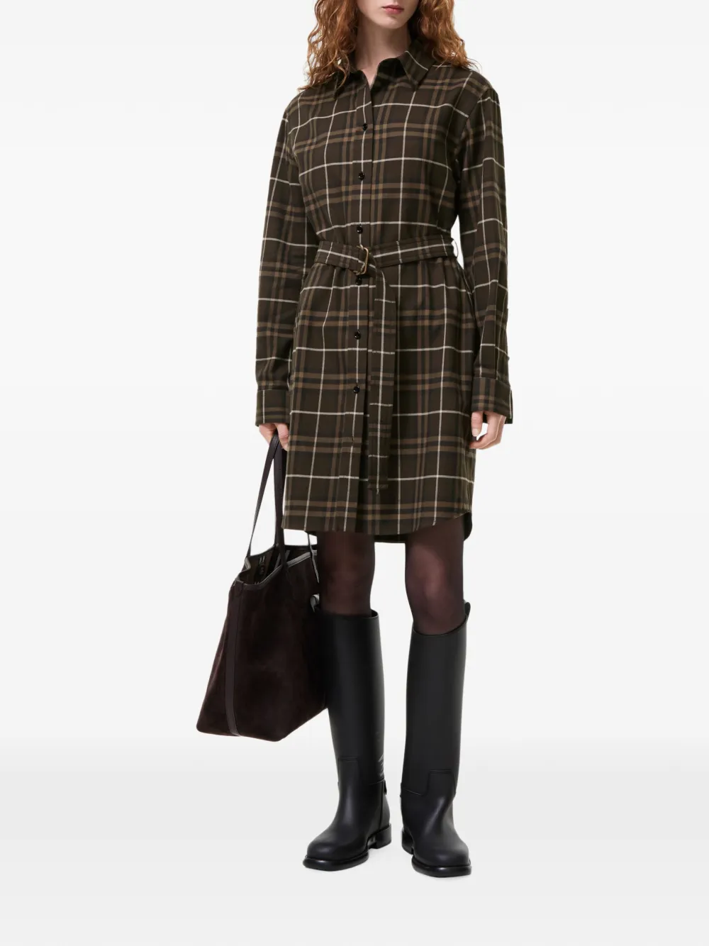 Burberry Geruite katoenen Shirtjurk Bruin