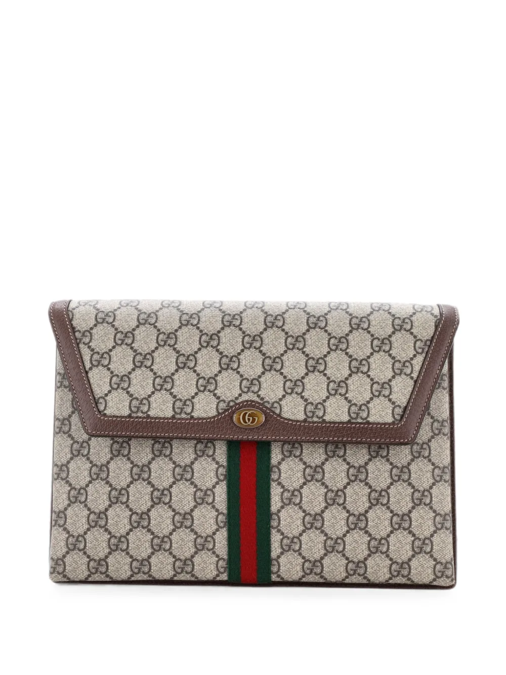 Gucci Pre-Owned Ophidia Flap GG Coated Canvas Large clutch bag - Braun
