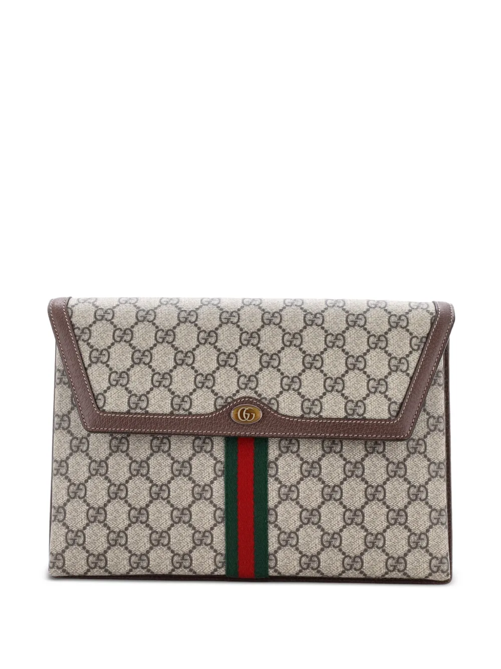 Gucci Pre-Owned Ophidia Flap GG Coated Canvas Large clutch bag - Braun