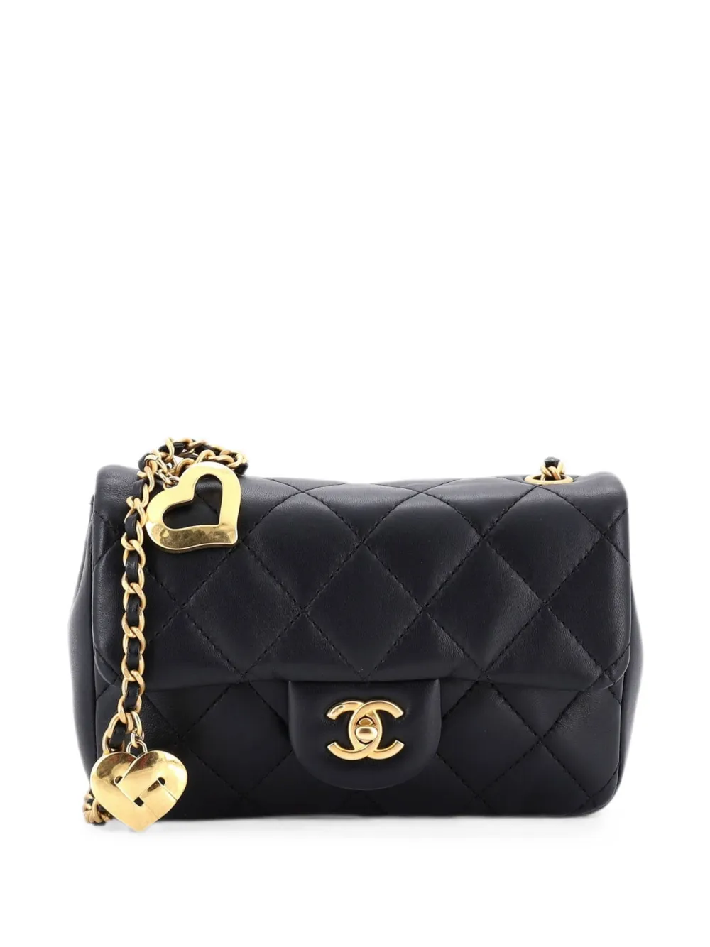 CHANEL Pre-Owned Heart Charms Flap Bag Quilted Lambskin Mini crossbody bag - Nero