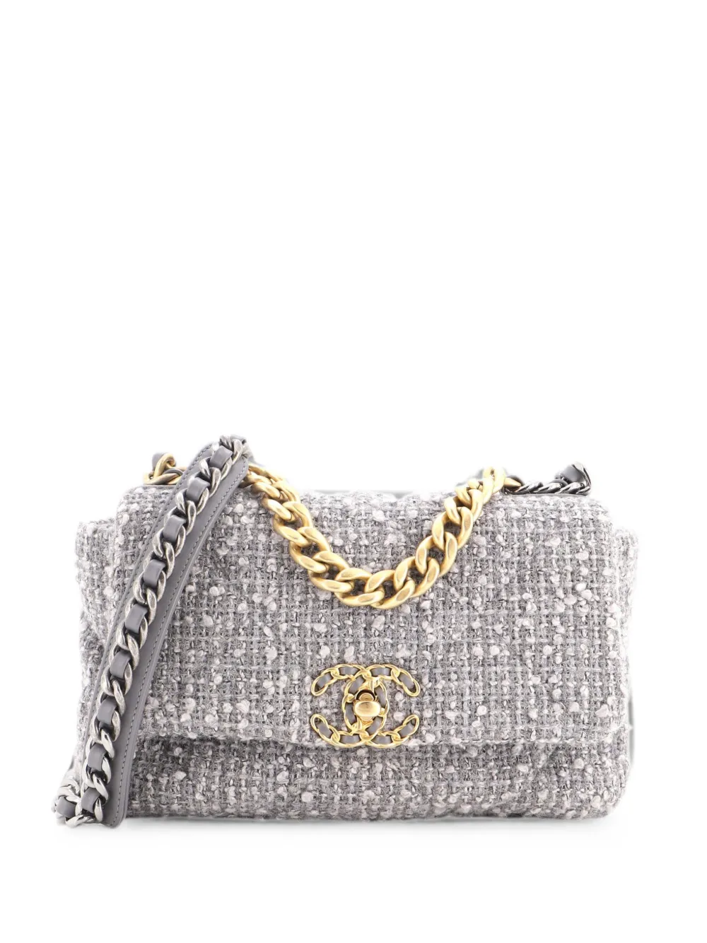 CHANEL Pre-Owned 19 Flap Bag Quilted Tweed Medium crossbody bag - Grigio