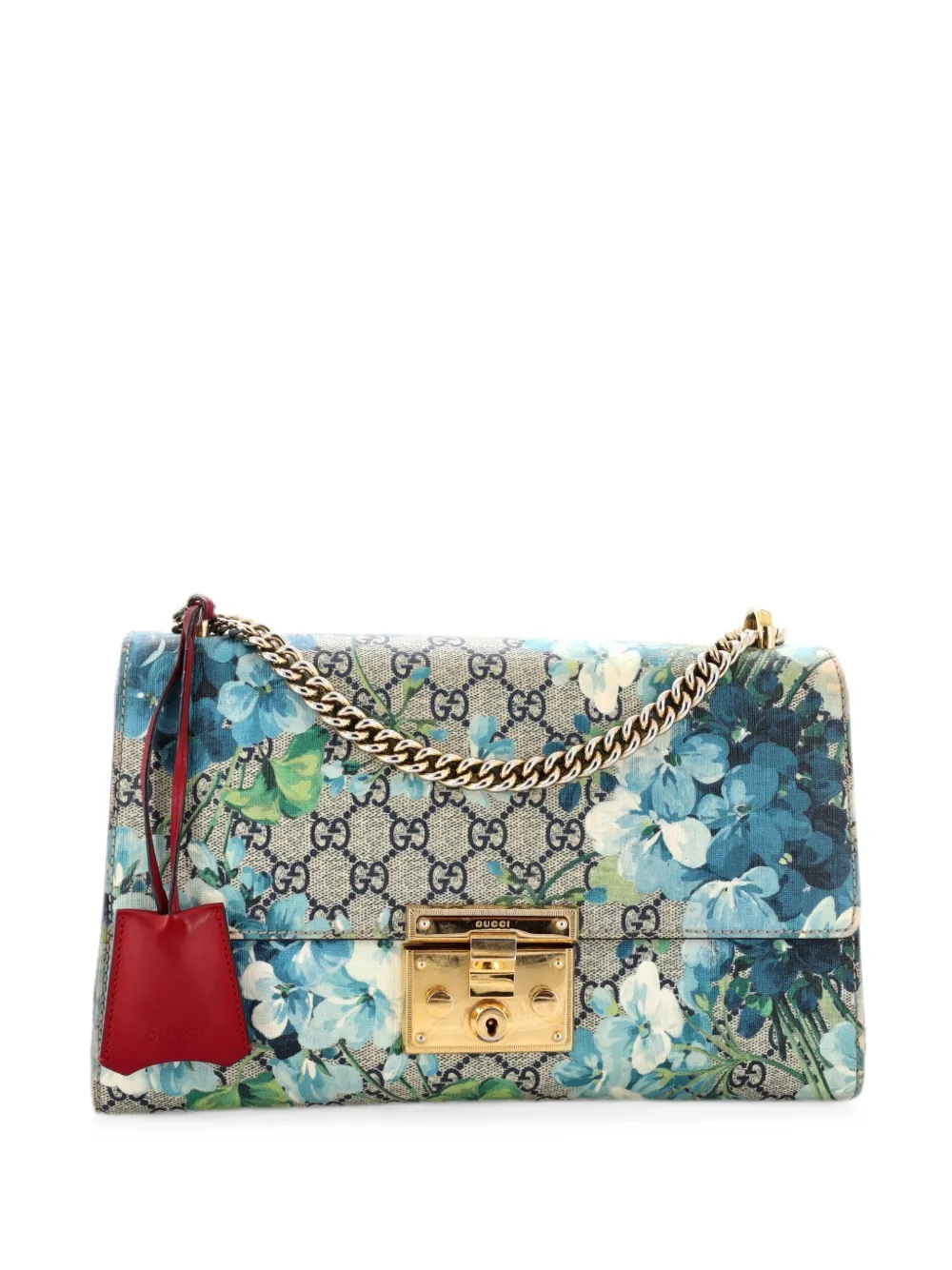 Gucci Pre-Owned Padlock Blooms Print GG Coated Canvas Medium shoulder bag - Blu