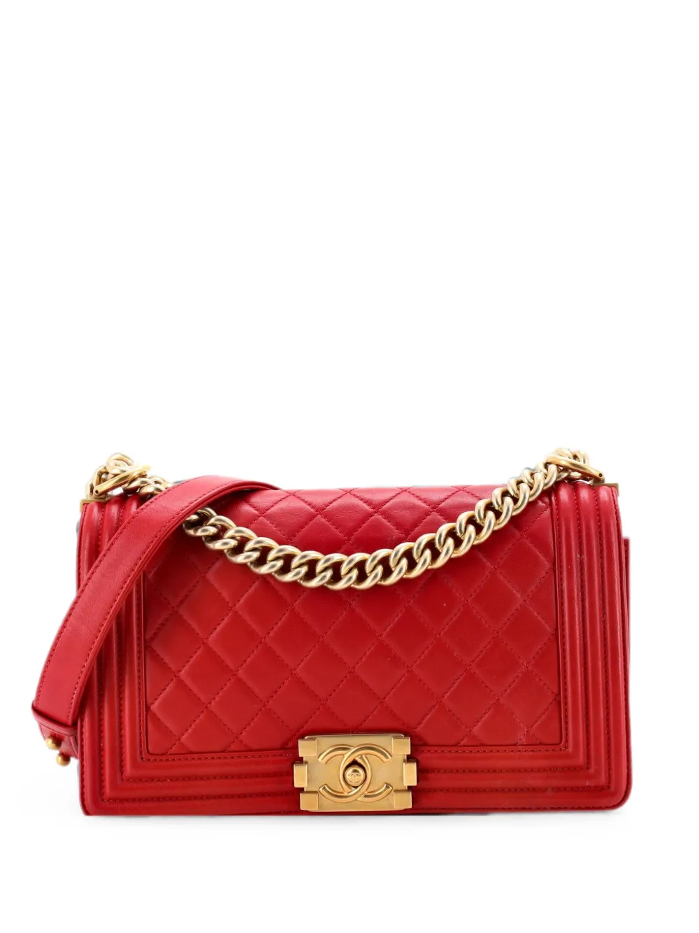 CHANEL Pre-Owned Boy Flap Bag Quilted Lambskin Old Medium shoulder bag - Rosso