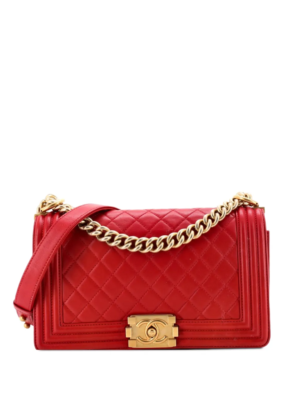 CHANEL Pre-Owned Boy Flap Bag Quilted Lambskin Old Medium shoulder bag - Rosso