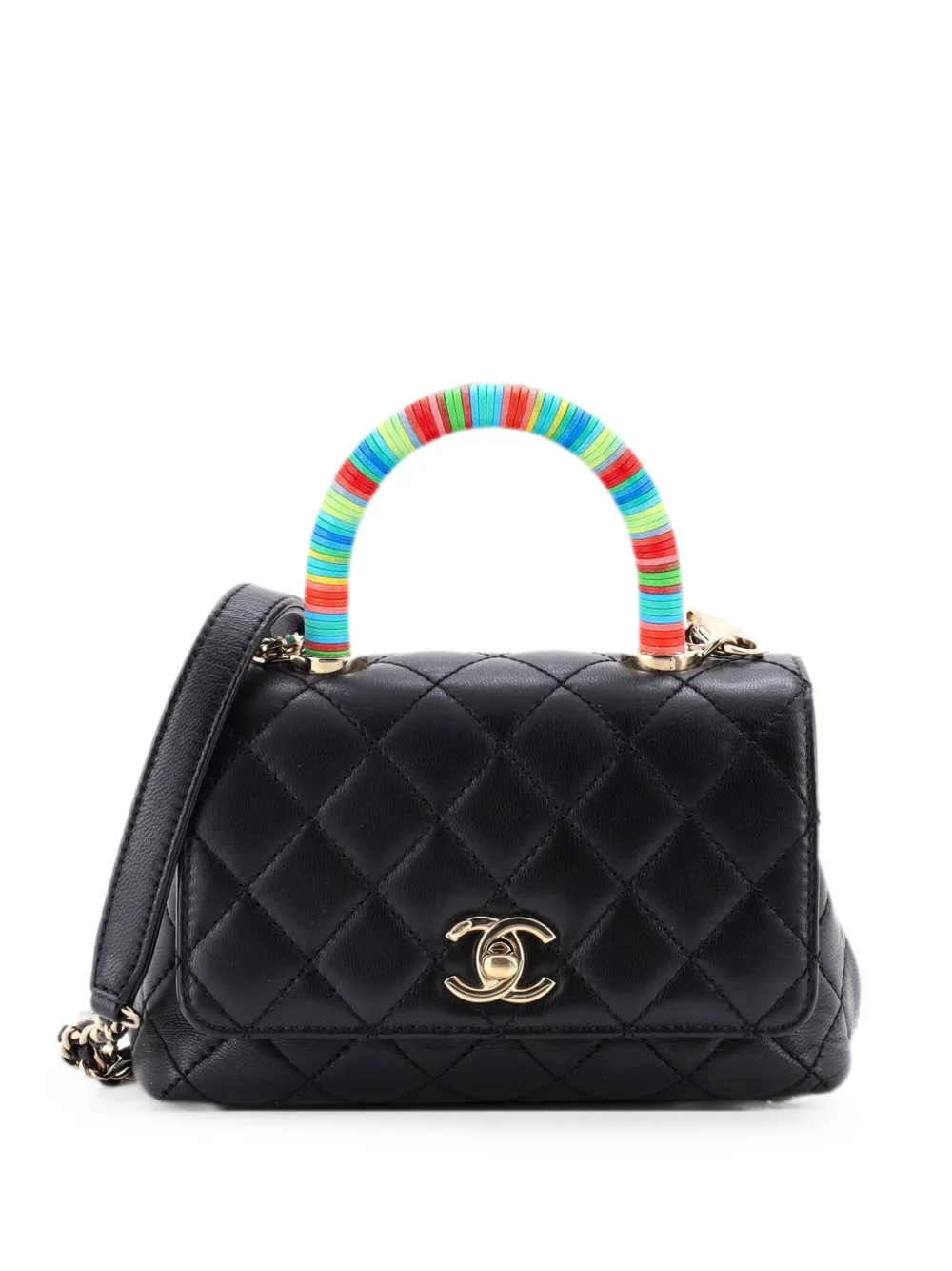 CHANEL Pre-Owned Coco Top Handle Bag Quilted Goatskin with Multicolor Handle Extra Mini satchel - Nero
