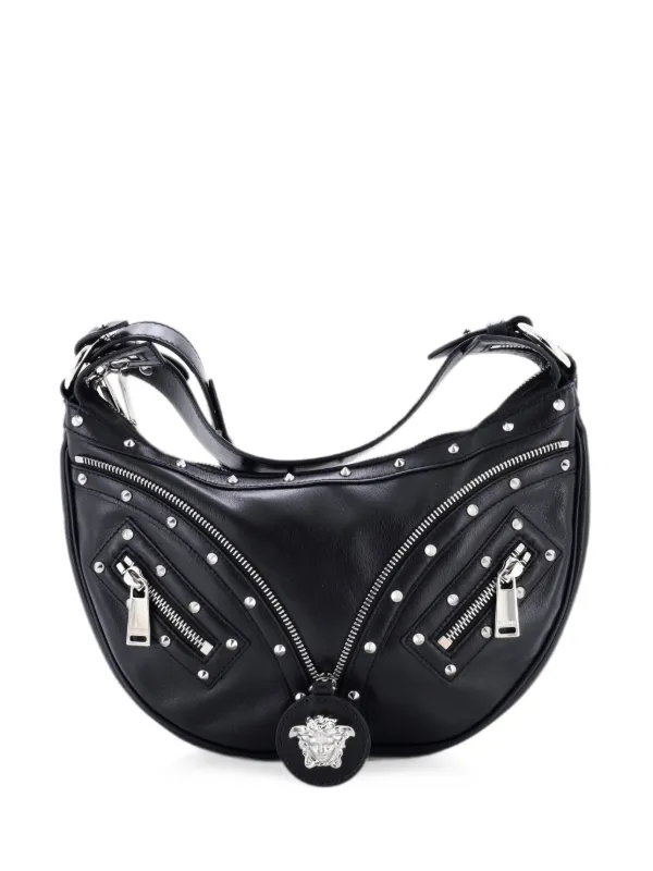 Versace Pre-Owned リピート スタッズ レザースモール ホーボーバッグ