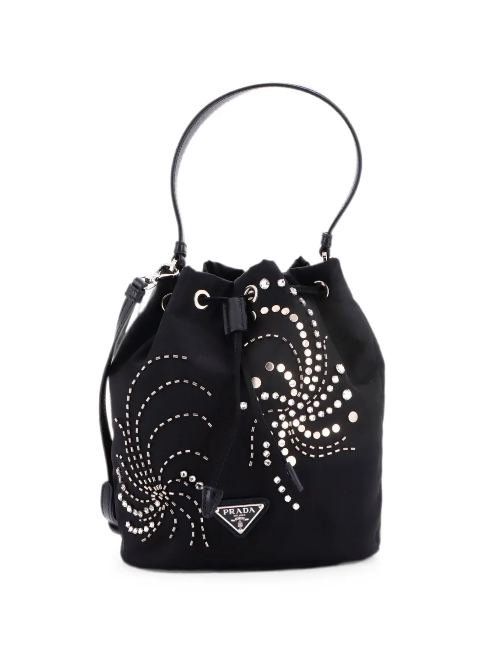 Prada Pre-Owned Top Handle Bead Embellished Re-Nylon Mini bucket bag - Schwarz