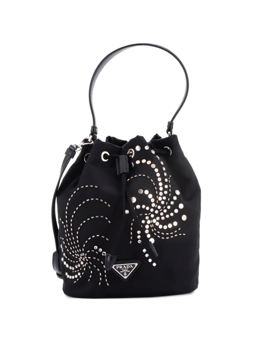 Prada Pre-Owned Top Handle Bead Embellished Re-Nylon Mini bucket bag - Nero
